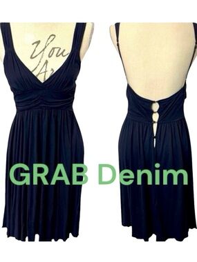 GRAB Denim Australia Black Deep V Neck Open Back Sun Dress (M)